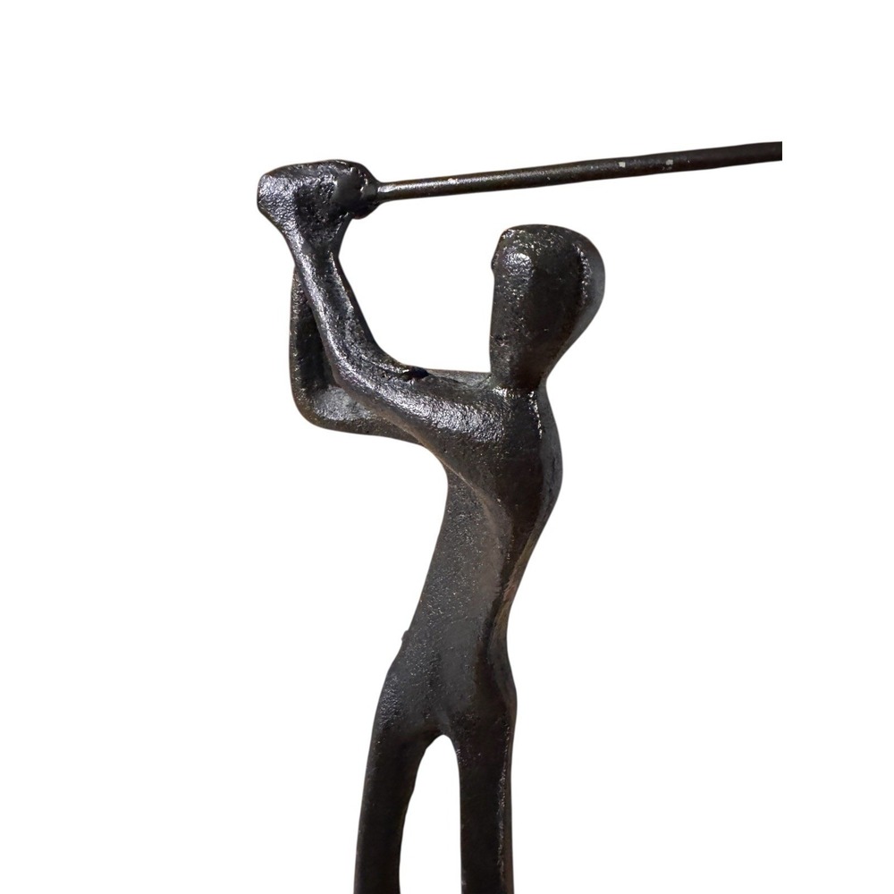 VTG Brutalist Style Golfer Statue Cast Iron‎ Swinging Club Iron 9" Tall